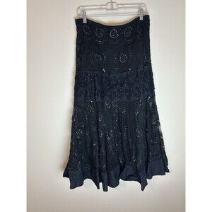 Basil & Maude Skirt 10 Dressy Black Beaded Sequin Tiered Accents Whimsy Goth